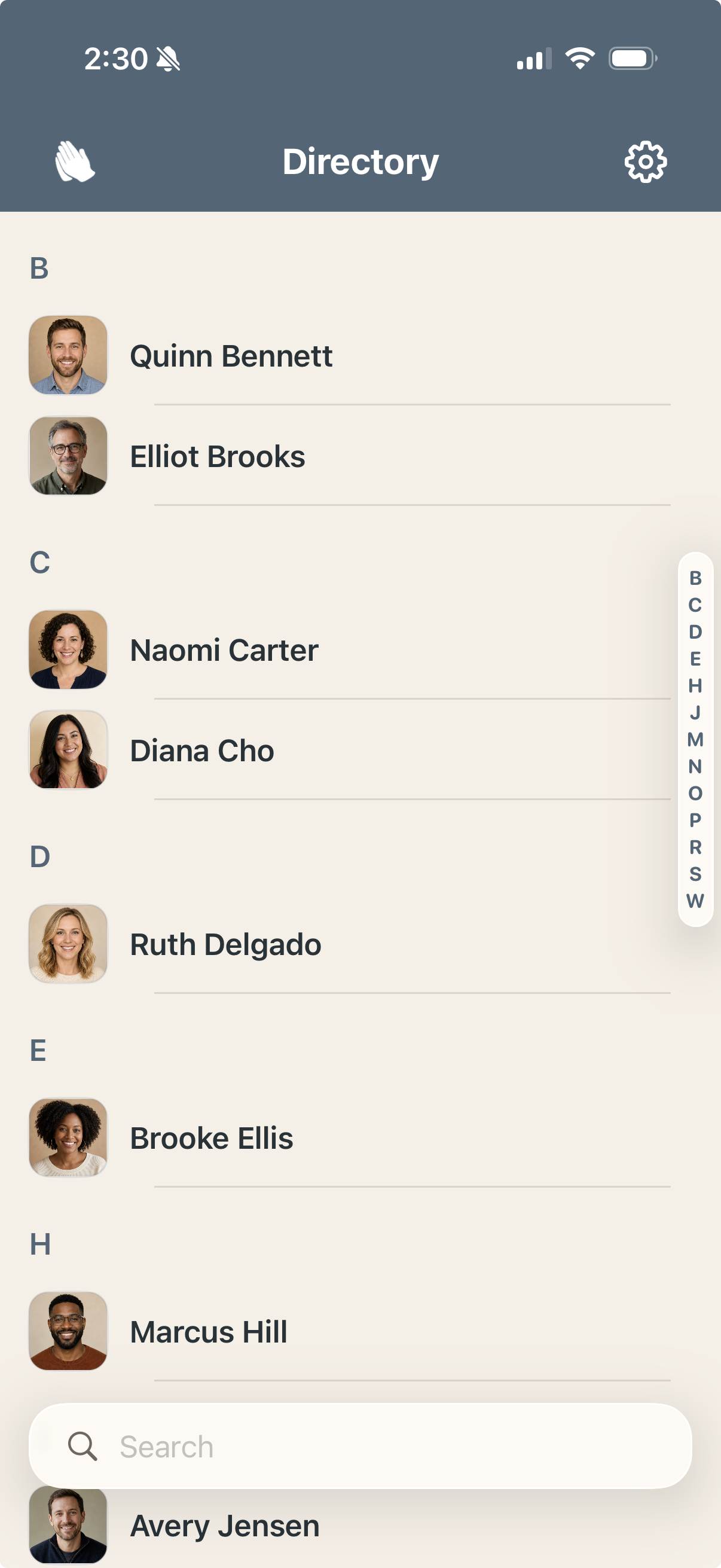 Ministry Margin Directory people list on iPhone